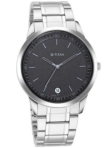 Titan Workwear Watch With Black Dial & Metal Strap Np1806Sm02