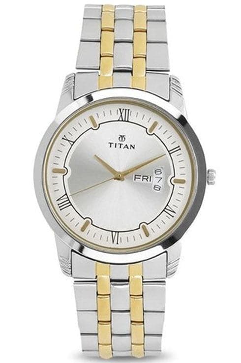 Titan Silver Dial Two Toned Stainless Steel Strap Men'S Watch Np1774Bm01