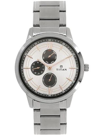 Titan Work Wear White Dial Stainless Steel Strap Men'S Watch Nn1769Sm02