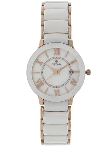 Titan Mother Of Pearl Dial Rose Gold Steel & Ceramic Strap Women's Watch NP95016WD02 - Kamal Watch Company