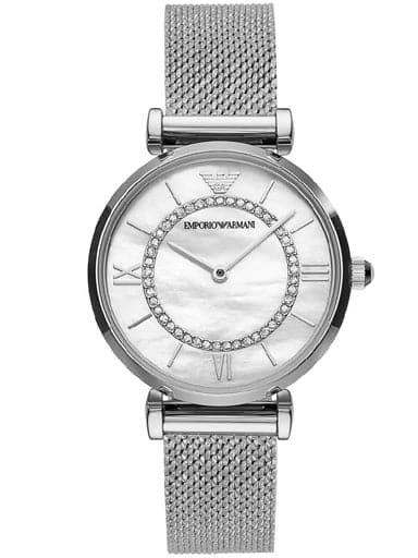 Emporio Armani Gianni T-Bar Round Analog Mother Of Pearl Dial Women Watch AR11319 - Kamal Watch Company