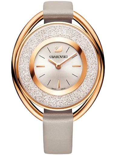 SWAROVSKI Oval Silver Dial Grey Leather Ladies Watch 5158544 - Kamal Watch Company