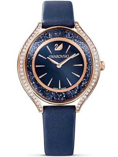 Swarovski Crystalline Aura Watch Leather Strap, Blue, Rose Gold-Tone Finish 5519447