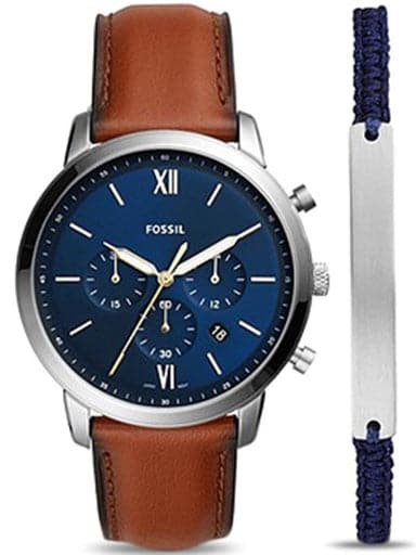 FOSSIL Neutra Chronograph Luggage Leather Watch and Bracelet Set FS5708SET - Kamal Watch Company