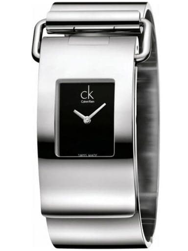 CALVIN KLEIN Pump Black Dial Steel Bangle Ladies Watch K3K2M111 - Kamal Watch Company