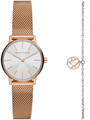 Armani Exchange Two-Hand Rose Gold-Tone Stainless Steel Watch and Bracelet Gift Set AX7121 - Kamal Watch Company