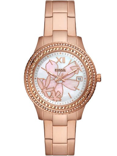 Fossil Stella Three-Hand Date Rose Gold-Tone Stainless Steel Watch Es5192