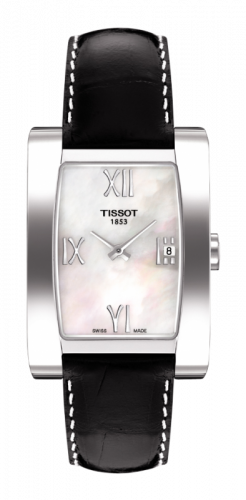 TISSOTT-Lady Generosi-T White Mother of Pearl Dial Black Leather Ladies Watch T007.309.16.113.02 - Kamal Watch Company