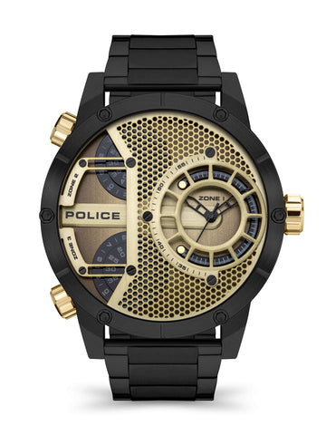 POLICE Golden Dial Multifunction Black Stainless Steel Strap Watch PLPEWJG2118103 - Kamal Watch Company