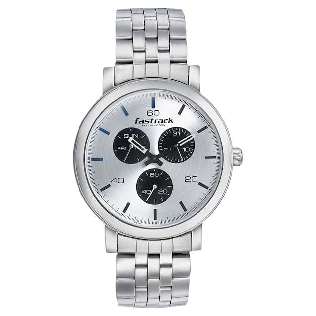 Fastrack silver dial best sale analog watch for guys