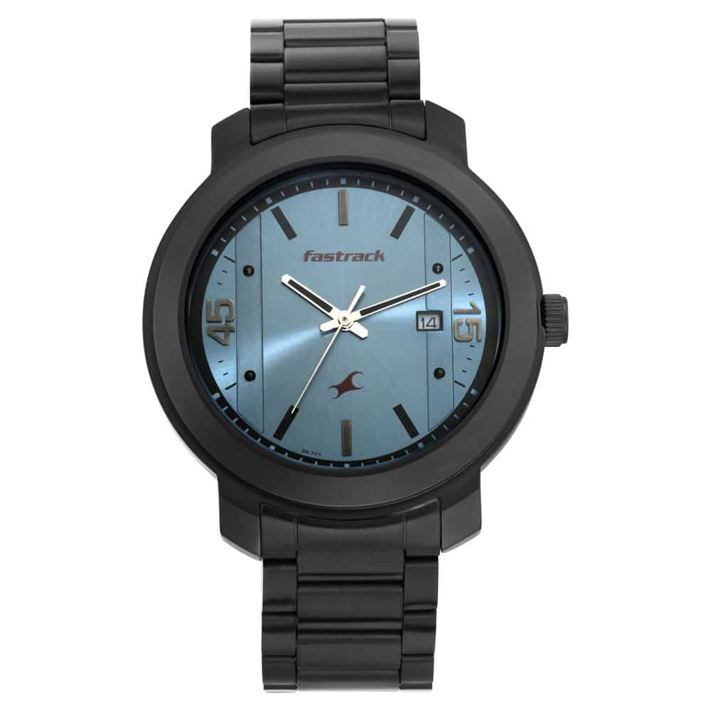 BLUE DIAL STAINLESS STEEL STRAP WATCH