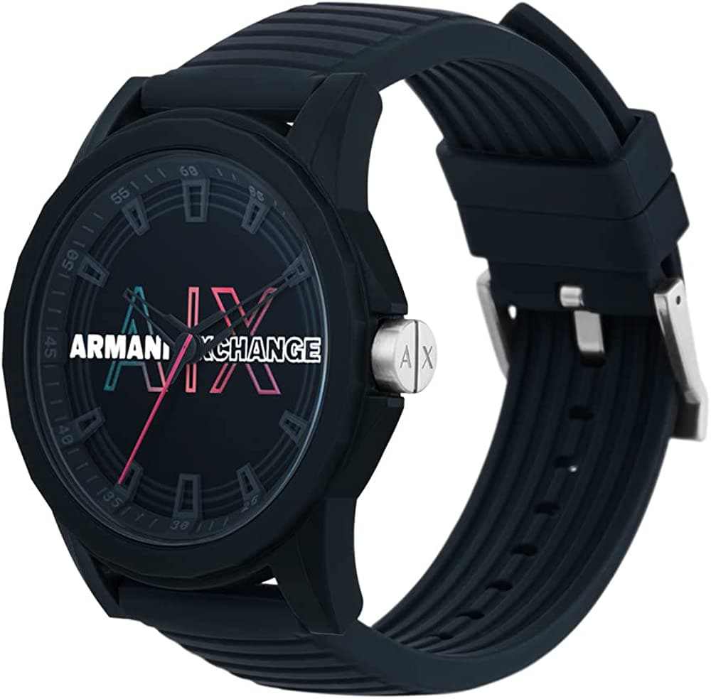 Armani Exchange Quartz 44 Silicone Watch Dial for Blue Men mm - Analog
