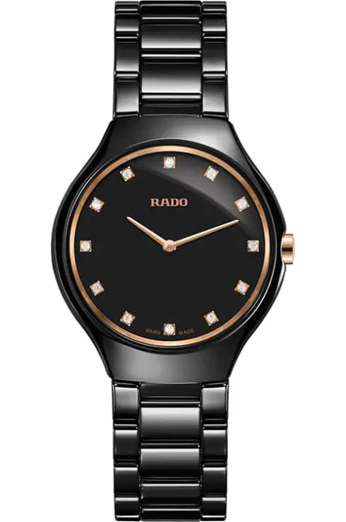 Rado True Thinline Black Diamond Dial Women'S Watch