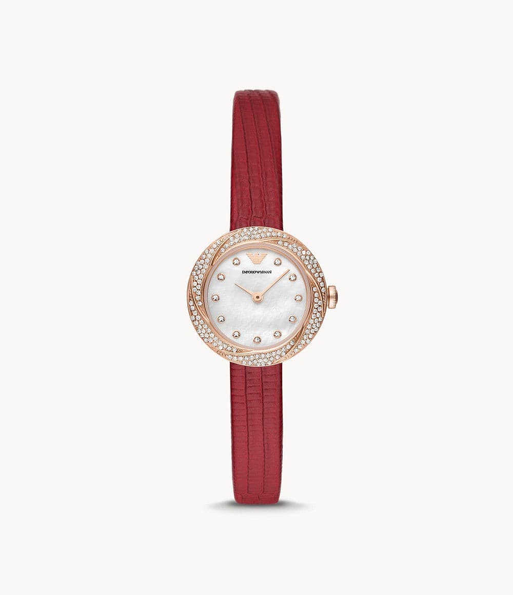 Emporio Armani Two-Hand Red Leather Watch AR11475I - Kamal Watch Company