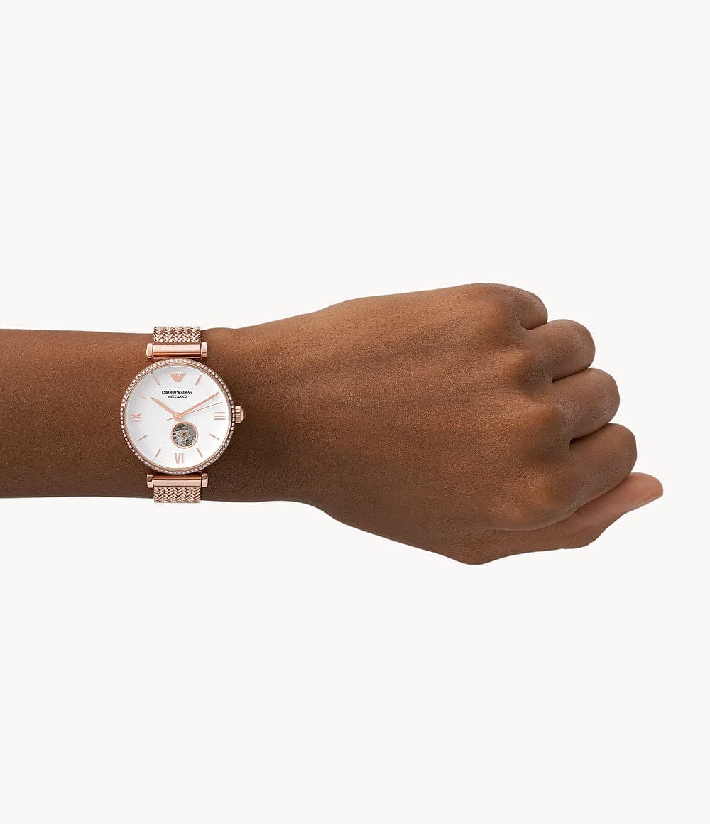 Armani rose gold mesh on sale watch