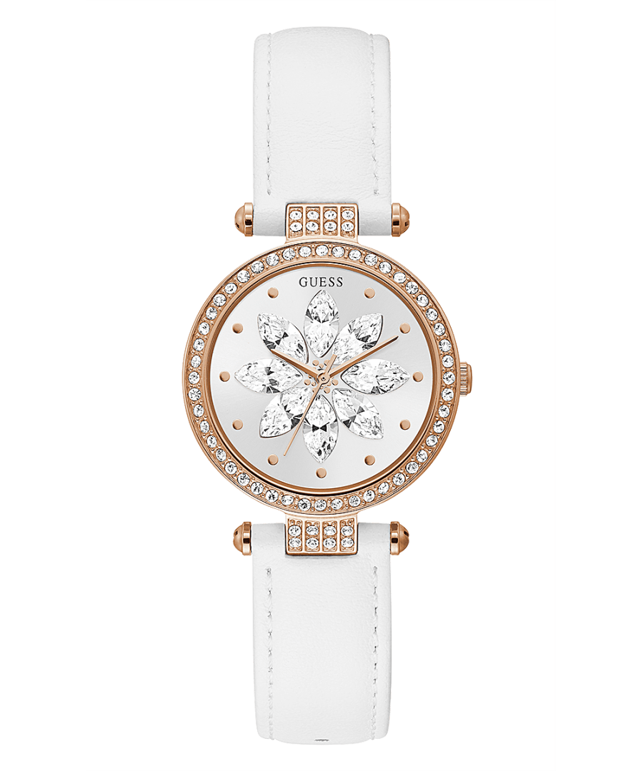 ROSE GOLD TONE CASE WHITE GENUINE LEATHER WATCH