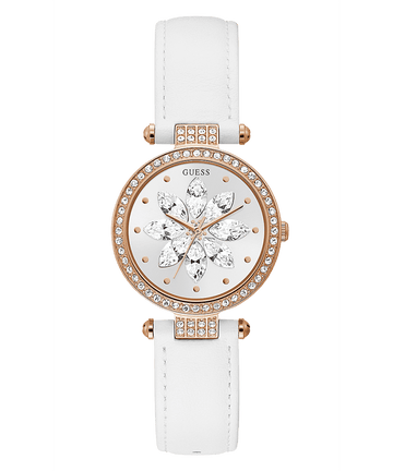 ROSE GOLD TONE CASE WHITE GENUINE LEATHER WATCH - Kamal Watch Company