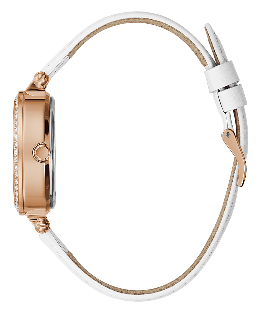 ROSE GOLD TONE CASE WHITE GENUINE LEATHER WATCH - Kamal Watch Company