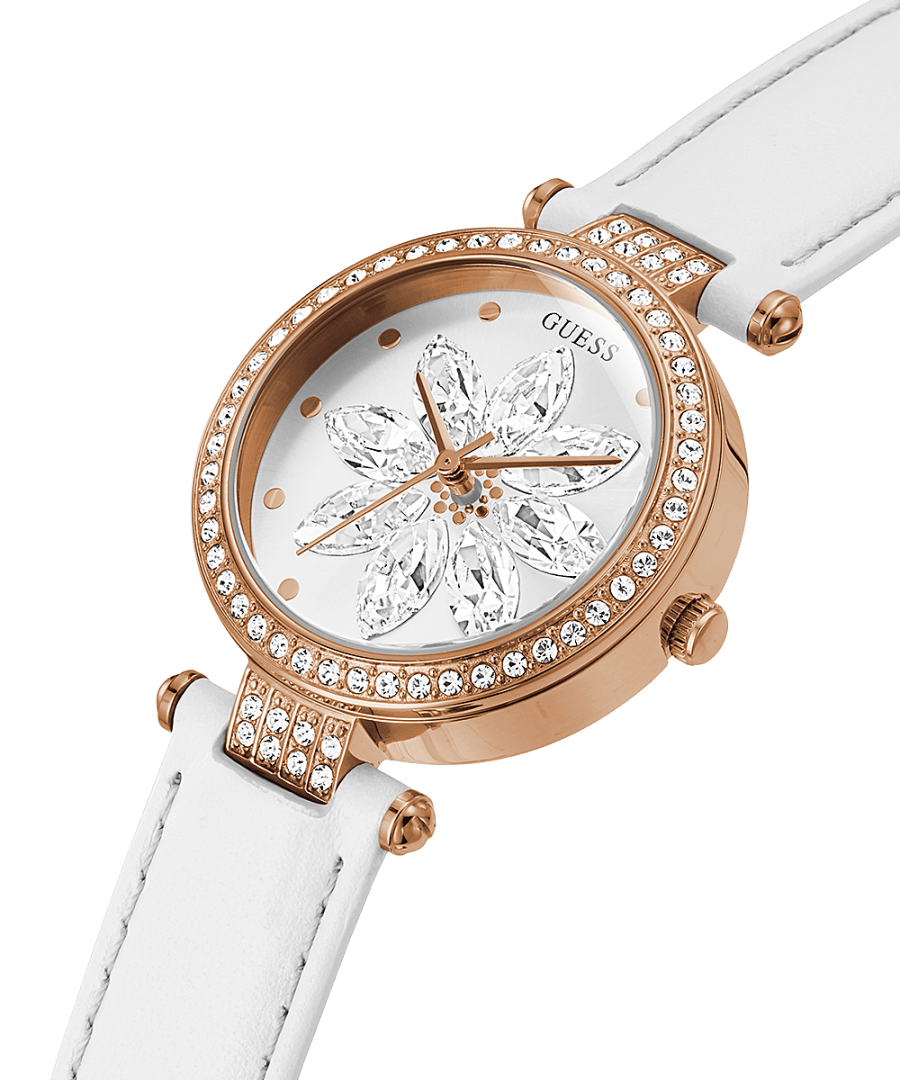 ROSE GOLD TONE CASE WHITE GENUINE LEATHER WATCH - Kamal Watch Company