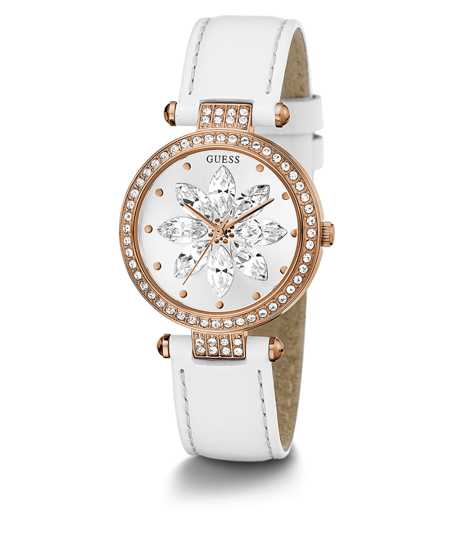 ROSE GOLD TONE CASE WHITE GENUINE LEATHER WATCH - Kamal Watch Company