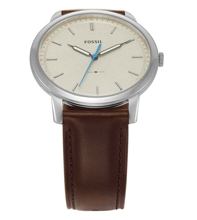 Fossil Mens 44 mm Minimalist Grey Dial Leather Analog Watch - FS5966SE