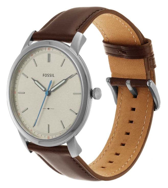 Fossil Mens 44 mm Minimalist Grey Dial Leather Analog Watch - FS5966SE