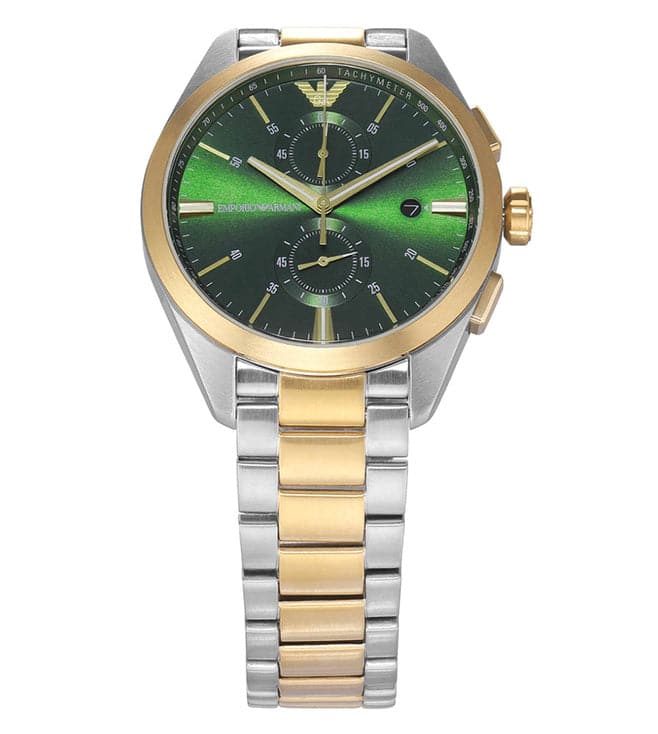 Emporio Armani Two Tone 43 Mm Green Dial Stainless Steel Analog Watch