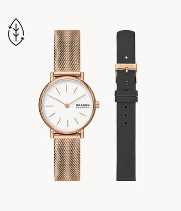 Skagen Signatur Lille Two-Hand Rose Gold Stainless Steel Watch and Strap Box Set SKW1153SET - Kamal Watch Company