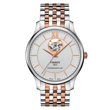 Tissot Tradition Powermatic 80 Open Heart Silver Dial Watch for Men - Kamal Watch Company