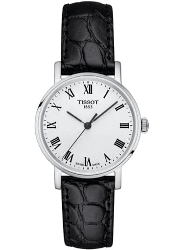 Tissot Everytime Small Black Leather Silver Dial Women S Watch