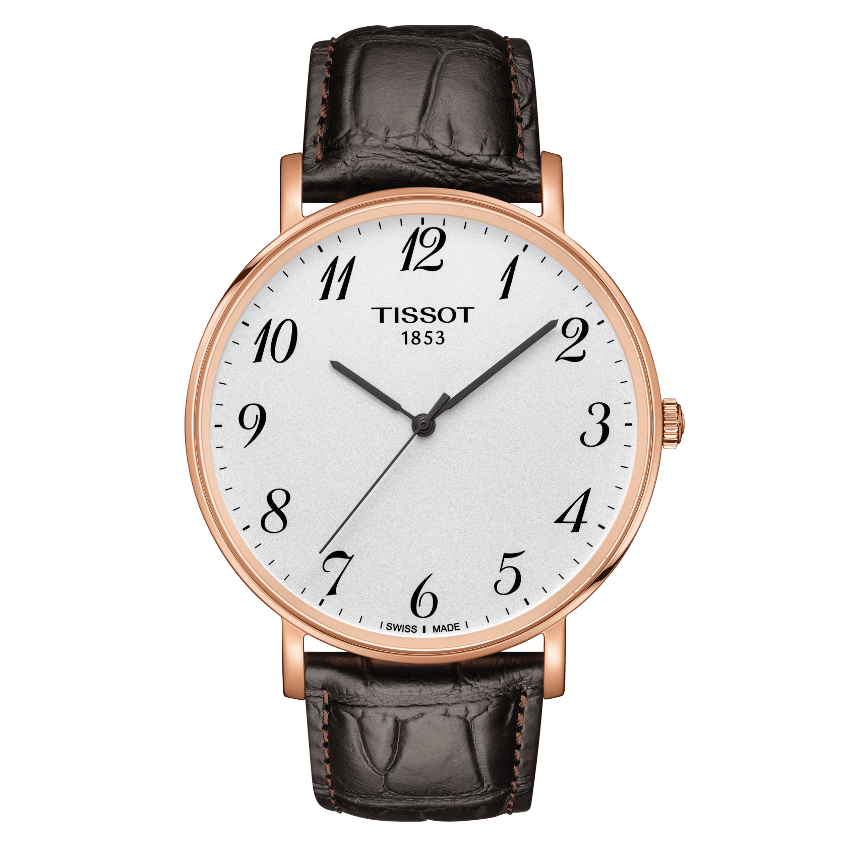 Tissot Everytime Large Silver Dial Brown Leather Men'S Watch