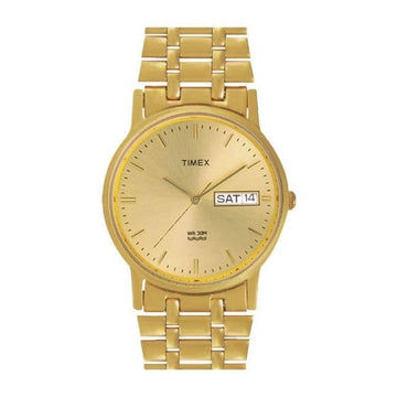 TIMEX CLASSICS MEN'S QUARTZ ANALOG CHAMPAGNE DIAL ROUND CASE DAY DATE FUNCTION WATCH -A504 - Kamal Watch Company