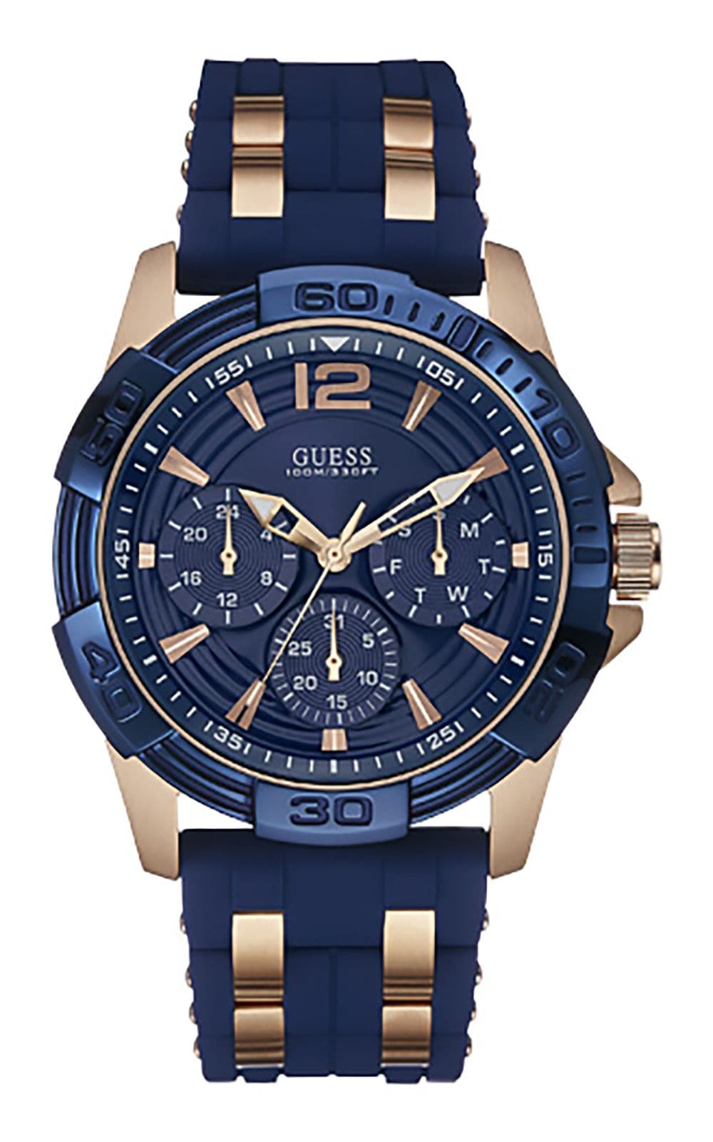 Silver-Tone and Blue Octagonal Analog Watch | GUESS